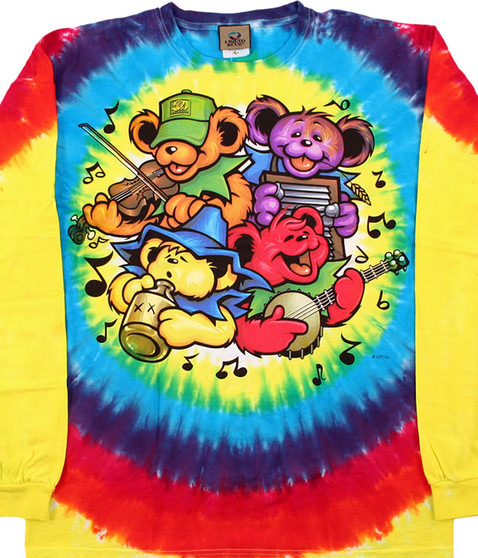 Grateful Dead Bear Jamboree Tie-Dye Long Sleeve T-Shirt Tee Liquid Blue