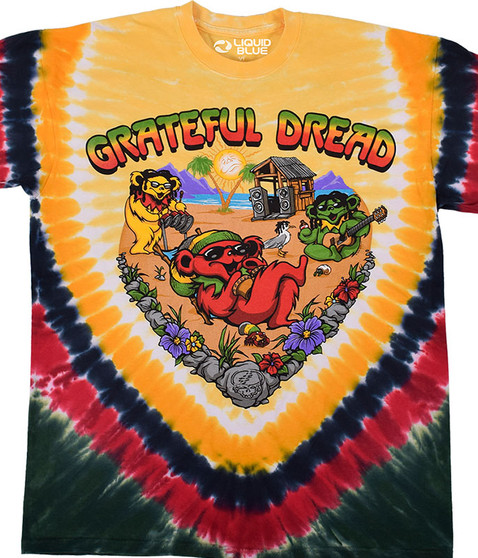 Grateful Dead Positive Vibrations Tie-Dye T-Shirt Tee Liquid Blue