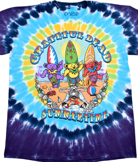 Grateful Dead Beach Bear Bingo Tie-Dye T-Shirt Tee Liquid Blue