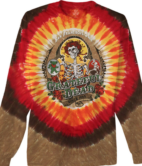 Grateful Dead Bay Area Beloved Tie-Dye Long Sleeve T-Shirt Tee Liquid Blue