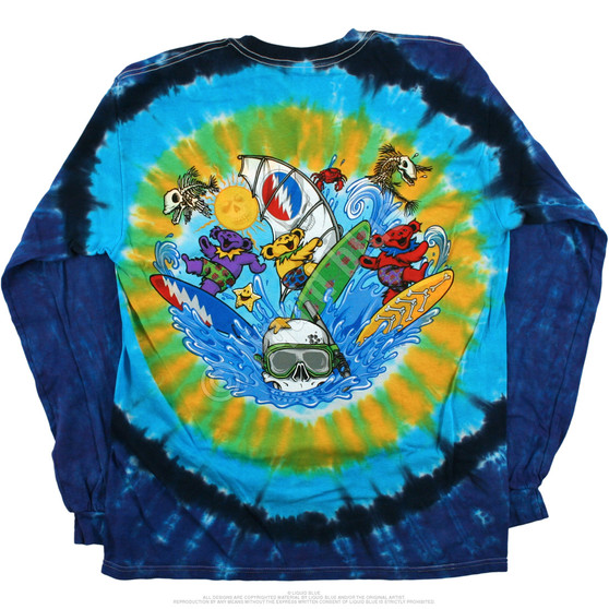 Grateful Dead Beach Bear Bingo Tie-Dye Long Sleeve T-Shirt Tee Liquid Blue