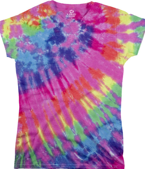 Rainbow Nebula Unprinted Juniors Long Length Tie Dye T-Shirt Tee Liquid Blue