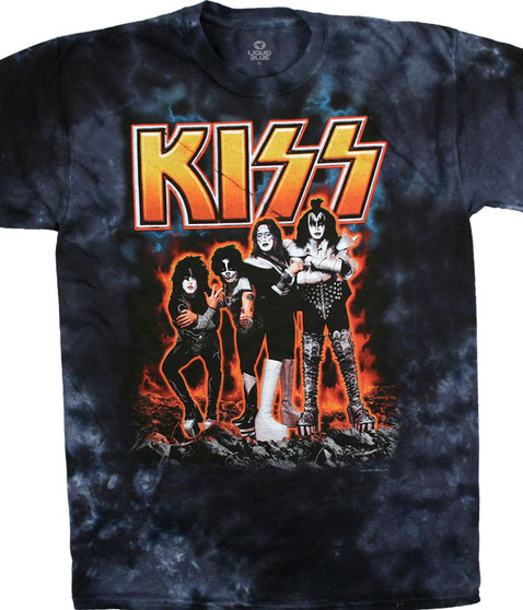 KISS Hotter Than Hell Tie-Dye T-Shirt Tee Liquid Blue