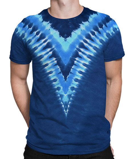Cool Blue V Unprinted Tie-Dye T-Shirt Tee Liquid Blue