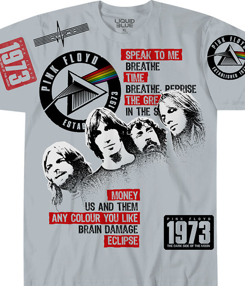 Pink Floyd Dark Side 1973 Grey T-Shirt Tee Liquid Blue