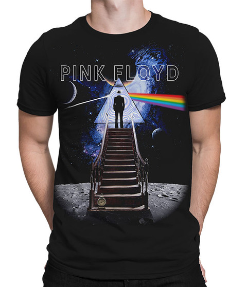 Pink Floyd Stairway to the Moon Black Athletic T-Shirt Tee Liquid Blue