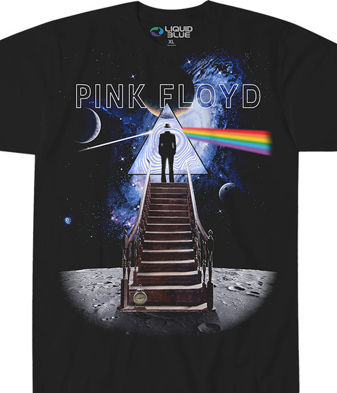 Pink Floyd Stairway to the Moon Black Athletic T-Shirt Tee Liquid Blue