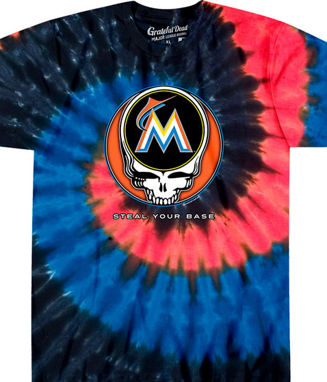 MLB Miami Marlins GD Steal Your Base Tie-Dye T-Shirt Tee Liquid Blue