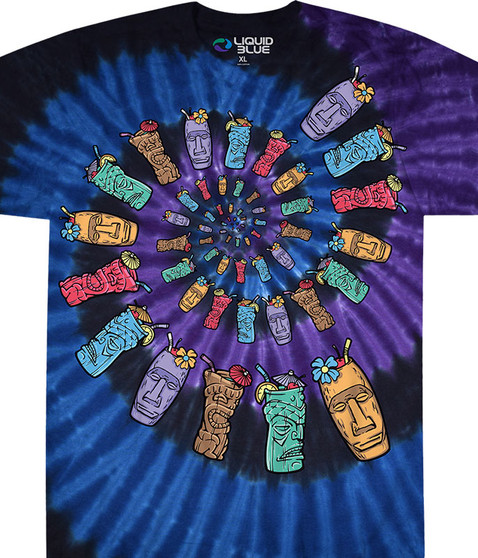 Food Tiki Spiral Tie-Dye T-Shirt Tee Liquid Blue