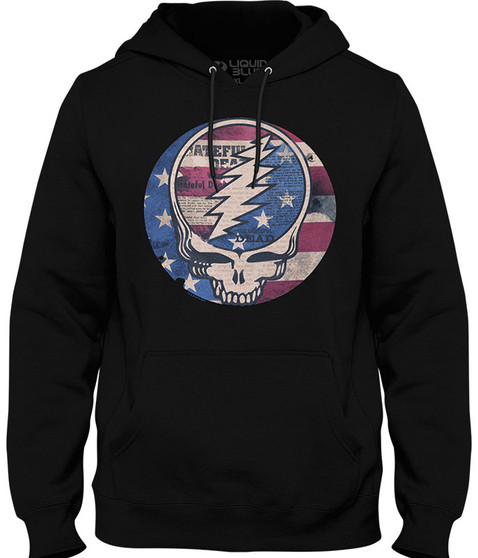 Grateful Dead USA Distressed SYF Black Hoodie Liquid Blue