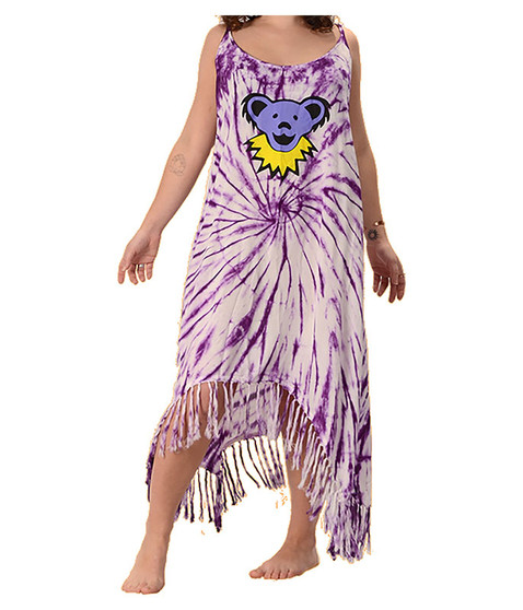 Grateful Dead Dancing Bear Fringe String Tie Dye Dress