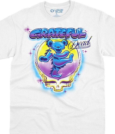 Grateful Dead Airbrush SYF Bear White T-Shirt Tee Liquid Blue