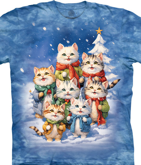 Caroling Cats Tie-Dye T-Shirt Tee Liquid Blue