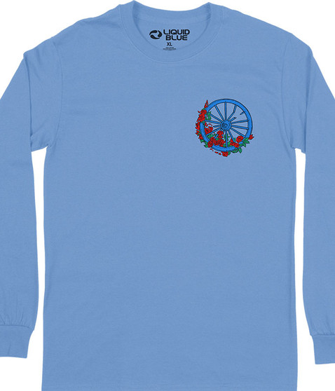 Grateful Dead Wheel & Roses Chest Long Sleeve T-Shirt Tee by Liquid Blue