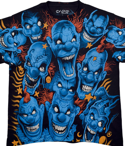 Dark Fantasy Circus Nightmare Black T-Shirt Tee Liquid Blue