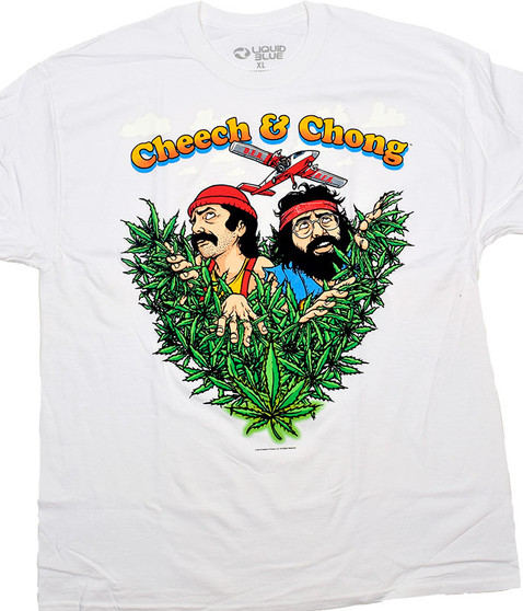 Cheech and Chong Field Of Dreams Clearance White T-Shirt Tee Liquid Blue
