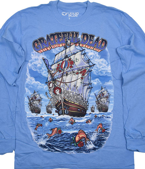 Grateful Dead Ship Of Fools Clearance Blue Long Sleeve Tee Liquid Blue