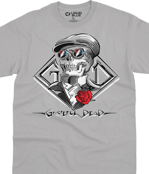 Grateful Dead GD Derby Silver T-Shirt Tee Liquid Blue