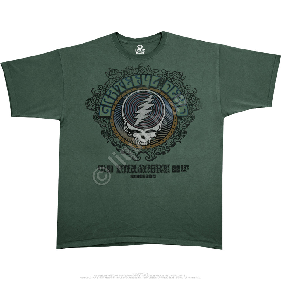 Grateful Dead Fillmore Green Athletic T-Shirt Tee Liquid Blue