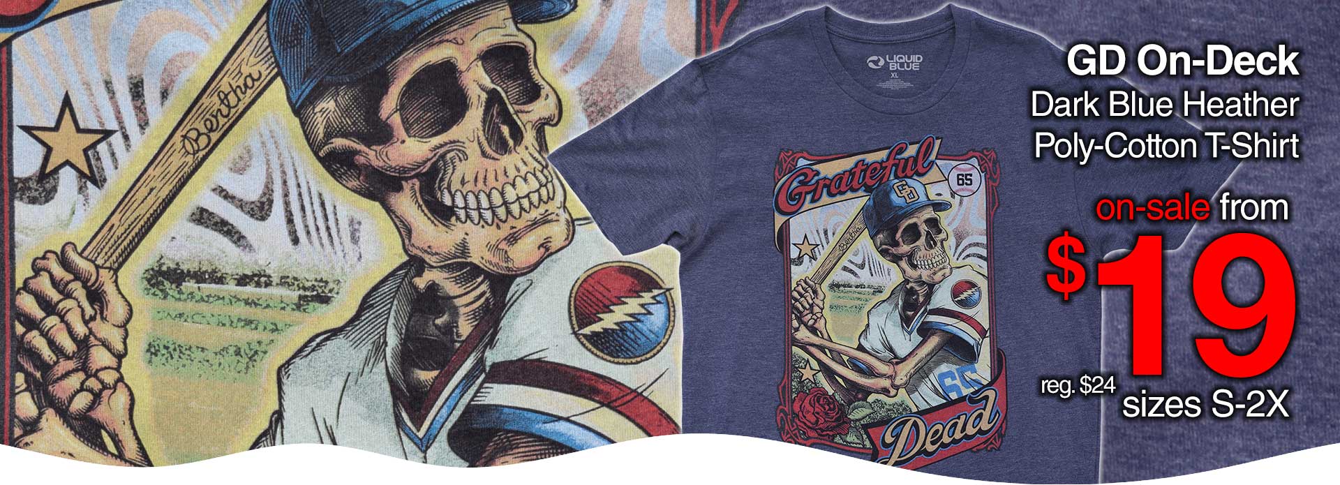 $5 OFF Grateful Dead On-Deck Baseball Classic Poly Cotton T-Shirt Tee