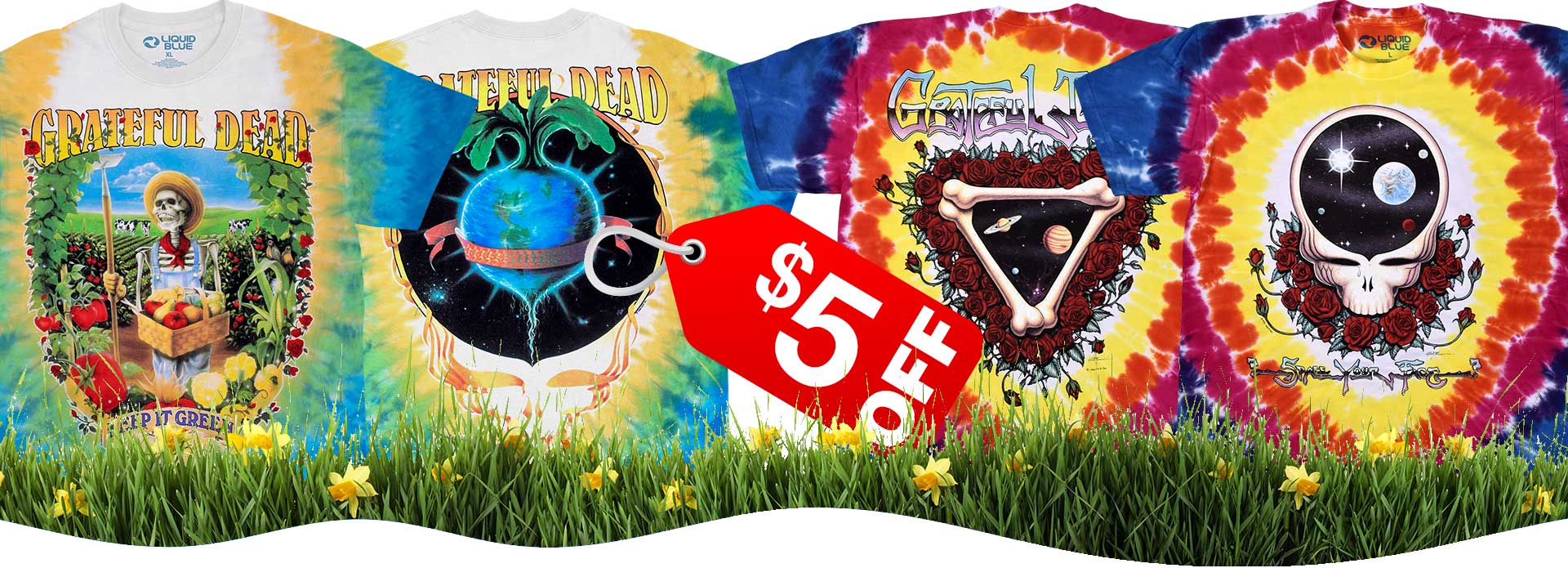 $5 OFF Let It Grow &amp; Space Your Face 2 sided Grateful Dead Tie-Dyes