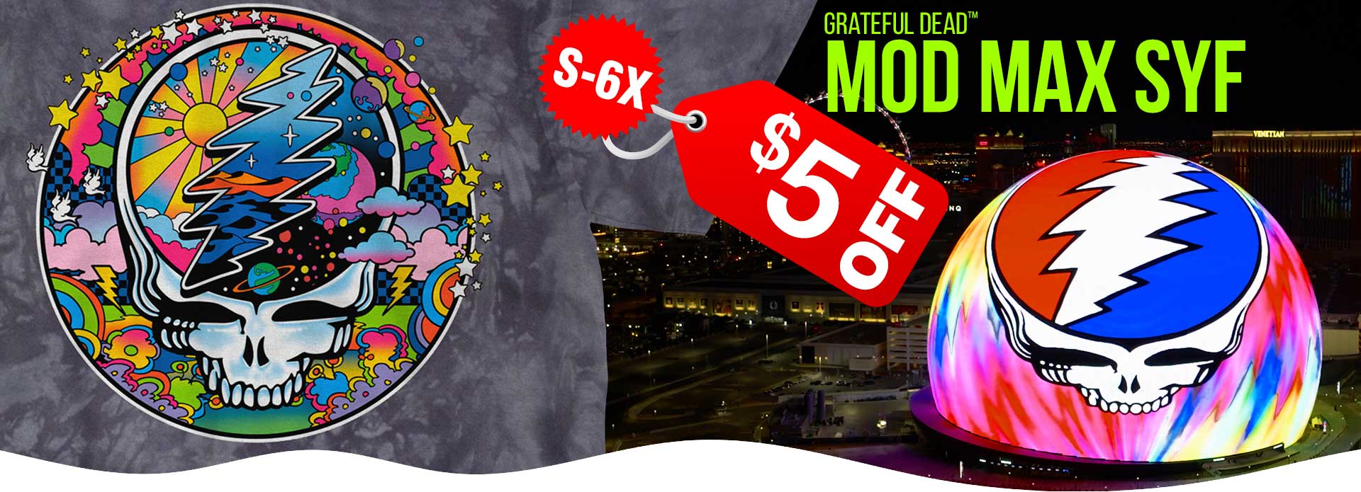 $5 OFF NEW Grateful Dead Mod Max SYF Tie-Dye Tee on-sale from $26 reg. $31 sizes S-6X