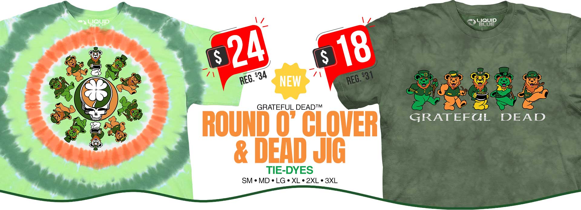 ON-SALE NEW Grateful Dead St. Patrick's Day Tie-Dyes.