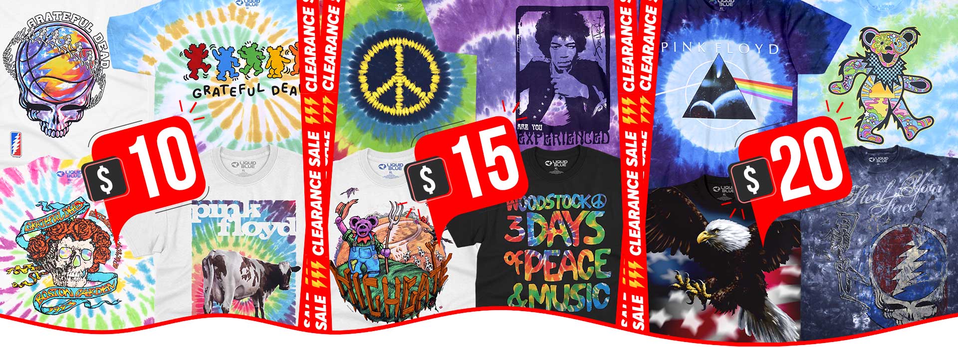 $10 $15 $20 Clearance Tees Grateful Dead, Floyd, Hendrix, ACDC and more...