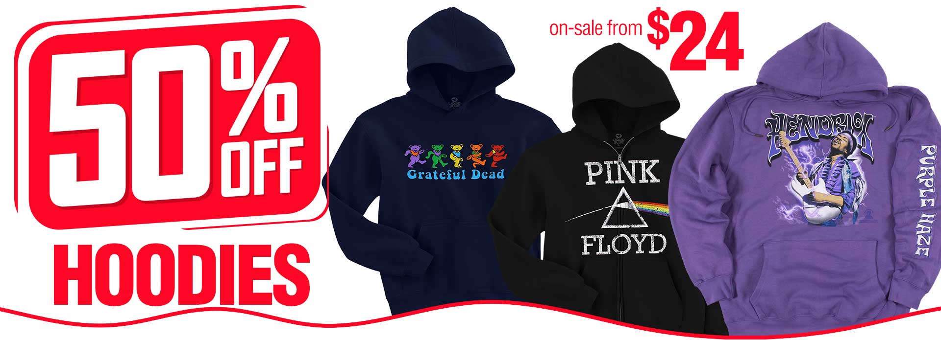 50% OFF Hoodies Grateful Dead, Pink Floyd, Jimi Hendrix and AC/DC!