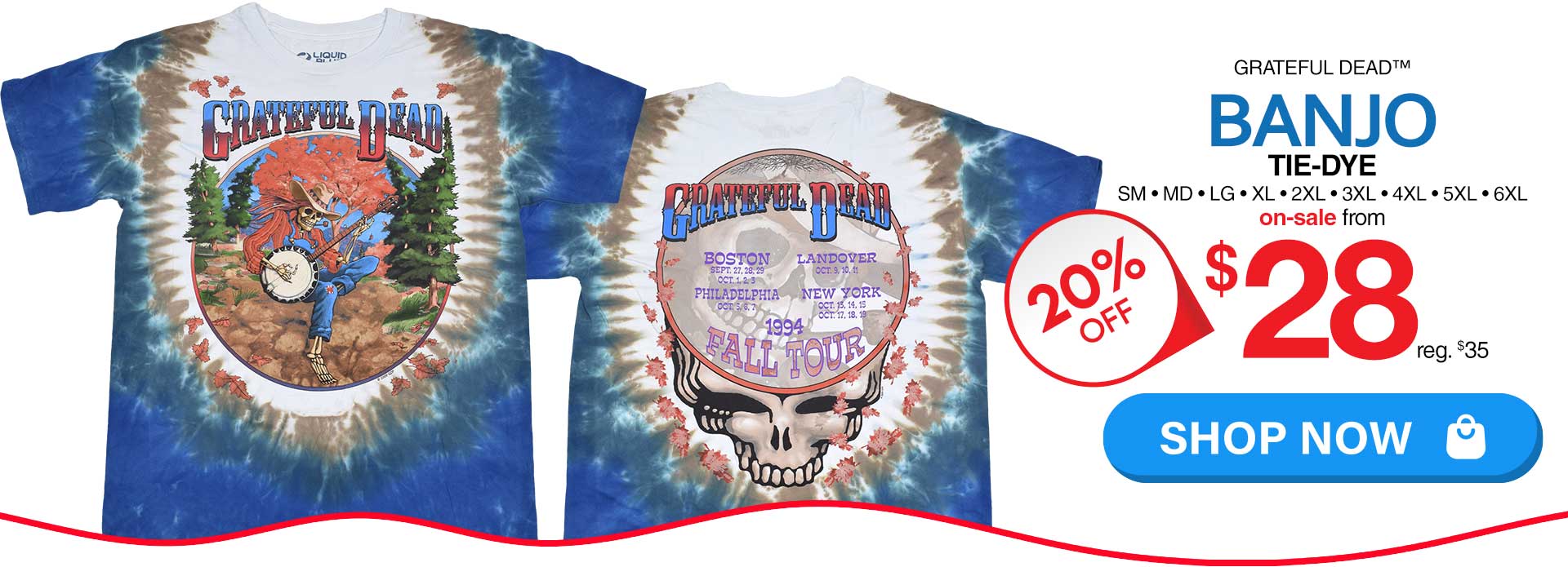 SAVE NOW 20% OFF Grateful Dead's Banjo 2 sided printed tie-dye tee