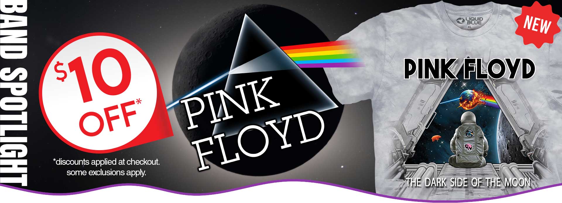 Band Spotlight: Pink Floyd. Eclipse the retail price with $10 OFF all tees celebrating the lunar flyby!