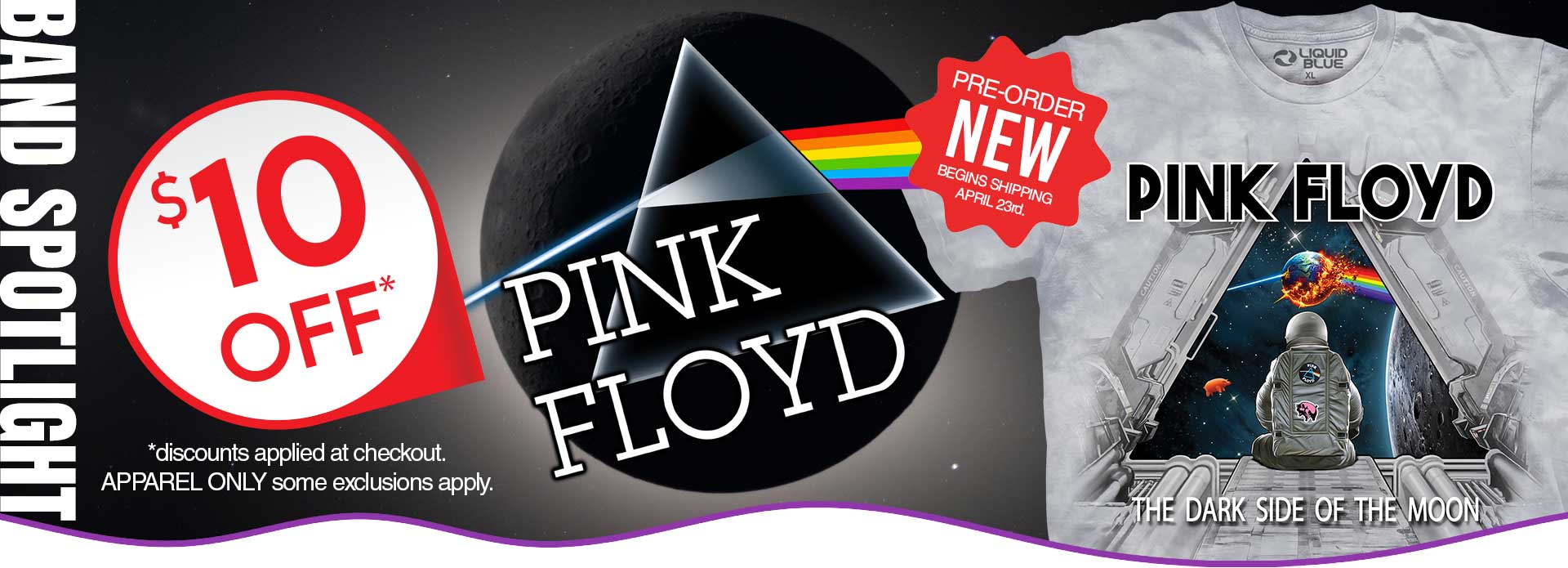 $10 OFF Pink Floyd Band Spotlight All Tees*  NASA Artemis