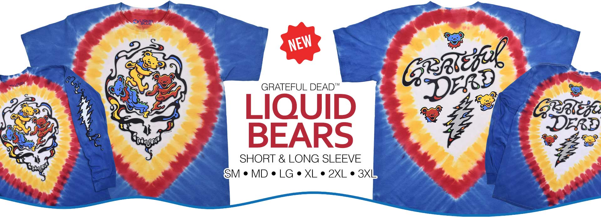 NEW Grateful Dead Liquid Bears Tie-Dye Tee &amp; Long Sleeve