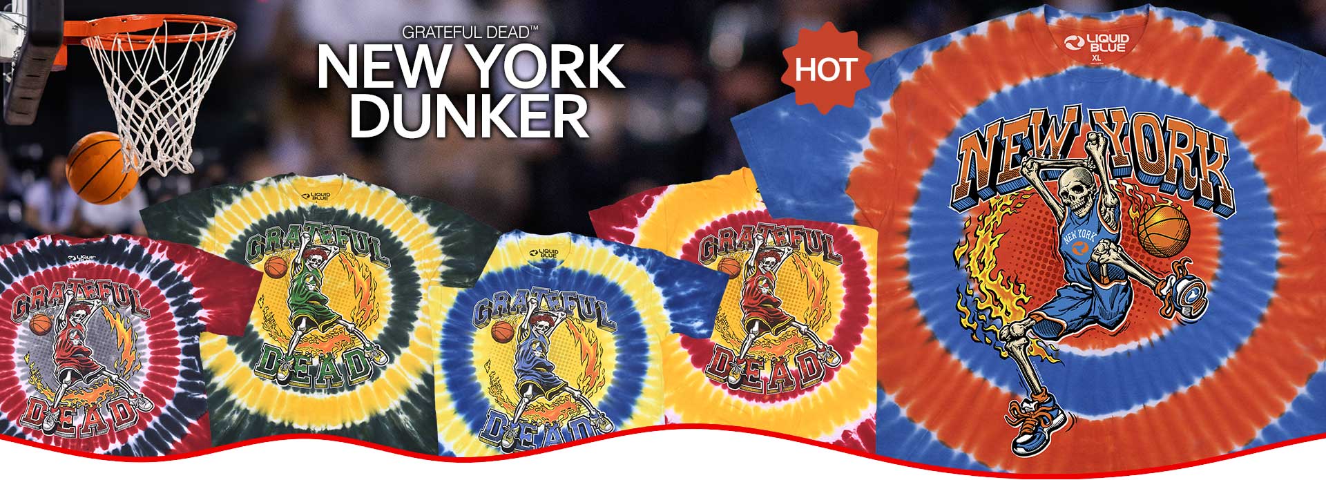 THE KNICKS ARE IN THE FINALS! ?  Stand out in the sea of blue and orange with the hottest mashup in NYC: The New York Grateful Dead Dunker Tie-Dye Tee