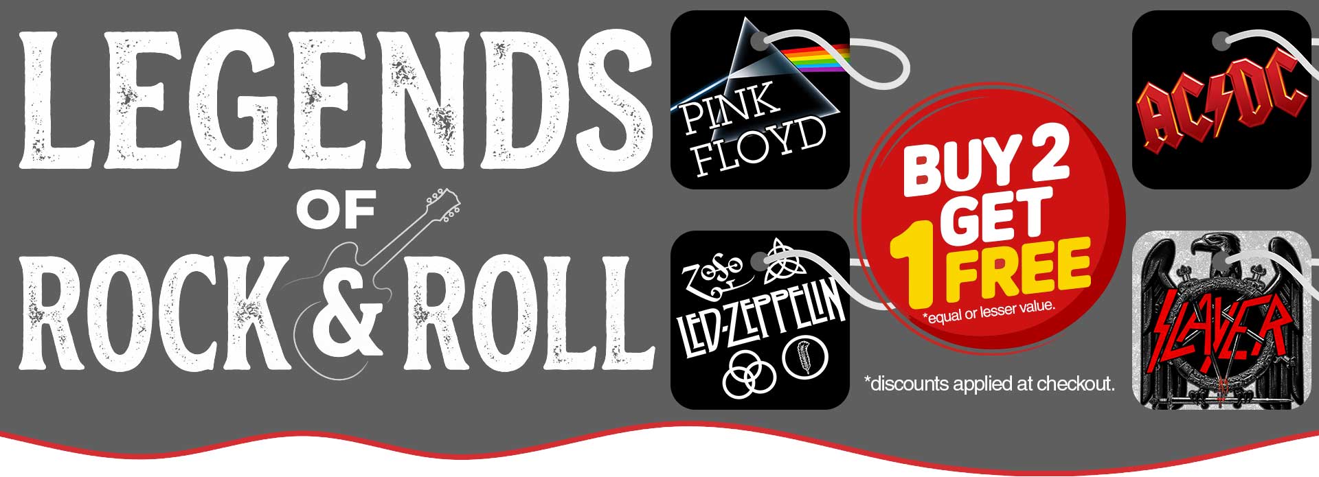 Buy 2 get 1 free (AC/DC, Pink Floyd, Led Zeppelin, Slayer)