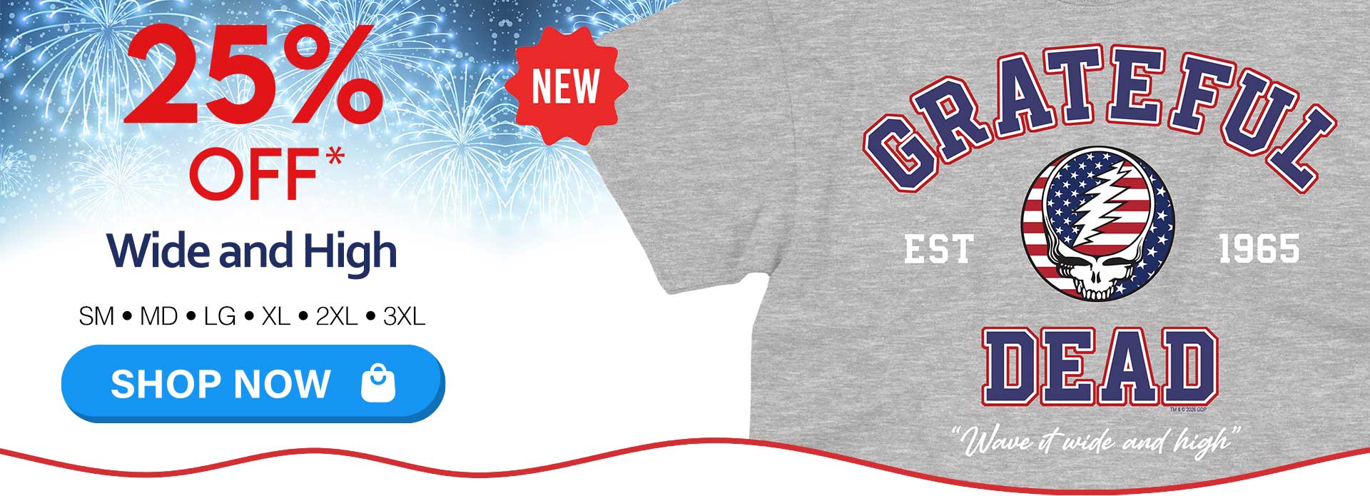 NEW Grateful Dead Wide And High Heather Grey 4th Of July T-Shirt Tee