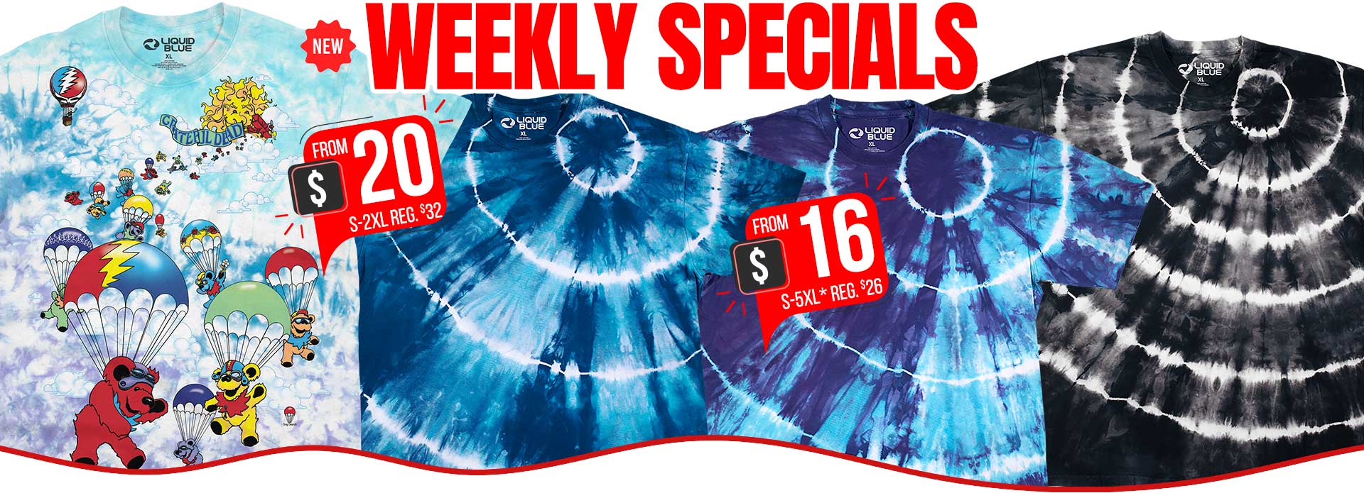 NEW Weekly Specials Parachuting Bears 2 Tie-Dye &amp; Radial Unprinted Tie-Dyes!