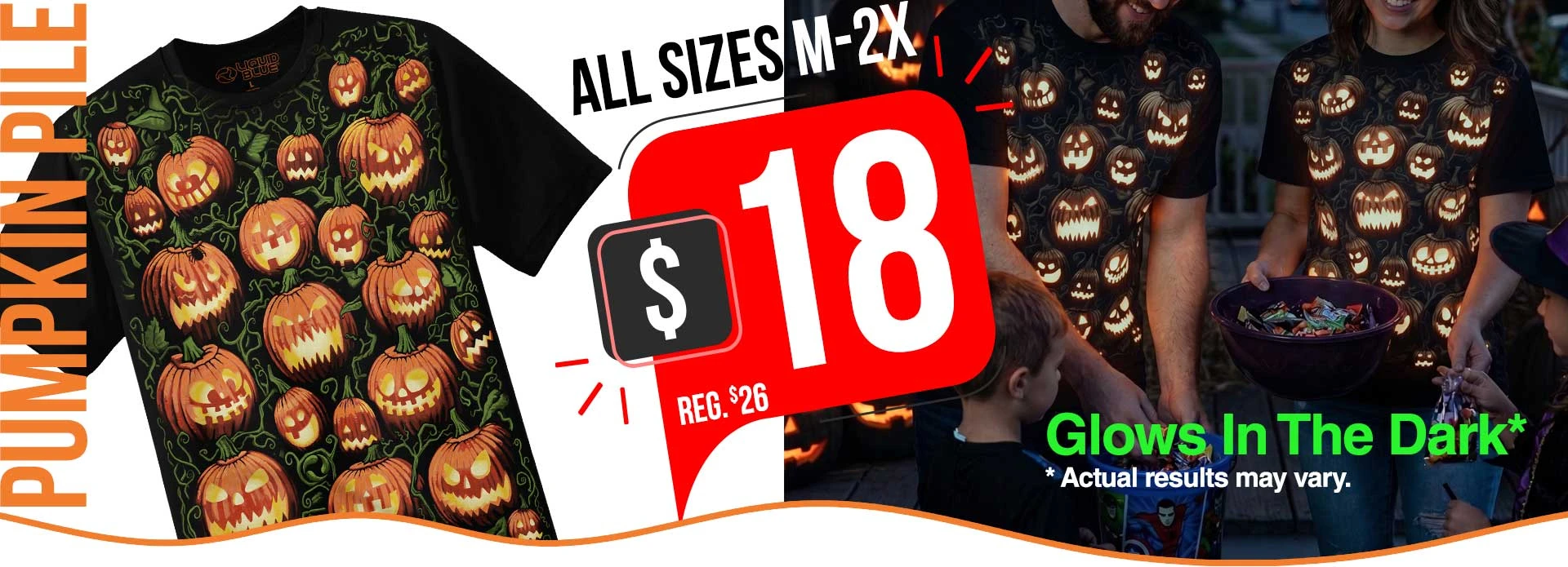 Halloween Pumpkin Pile Black Tee just $18 any size M-2XL!