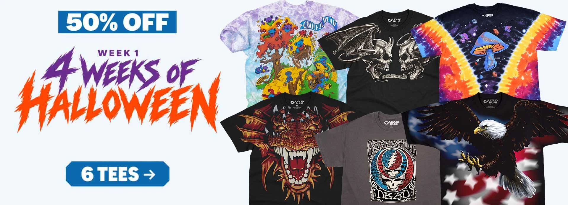 50% OFF 6 graphic tees ? Halloween Week 1
