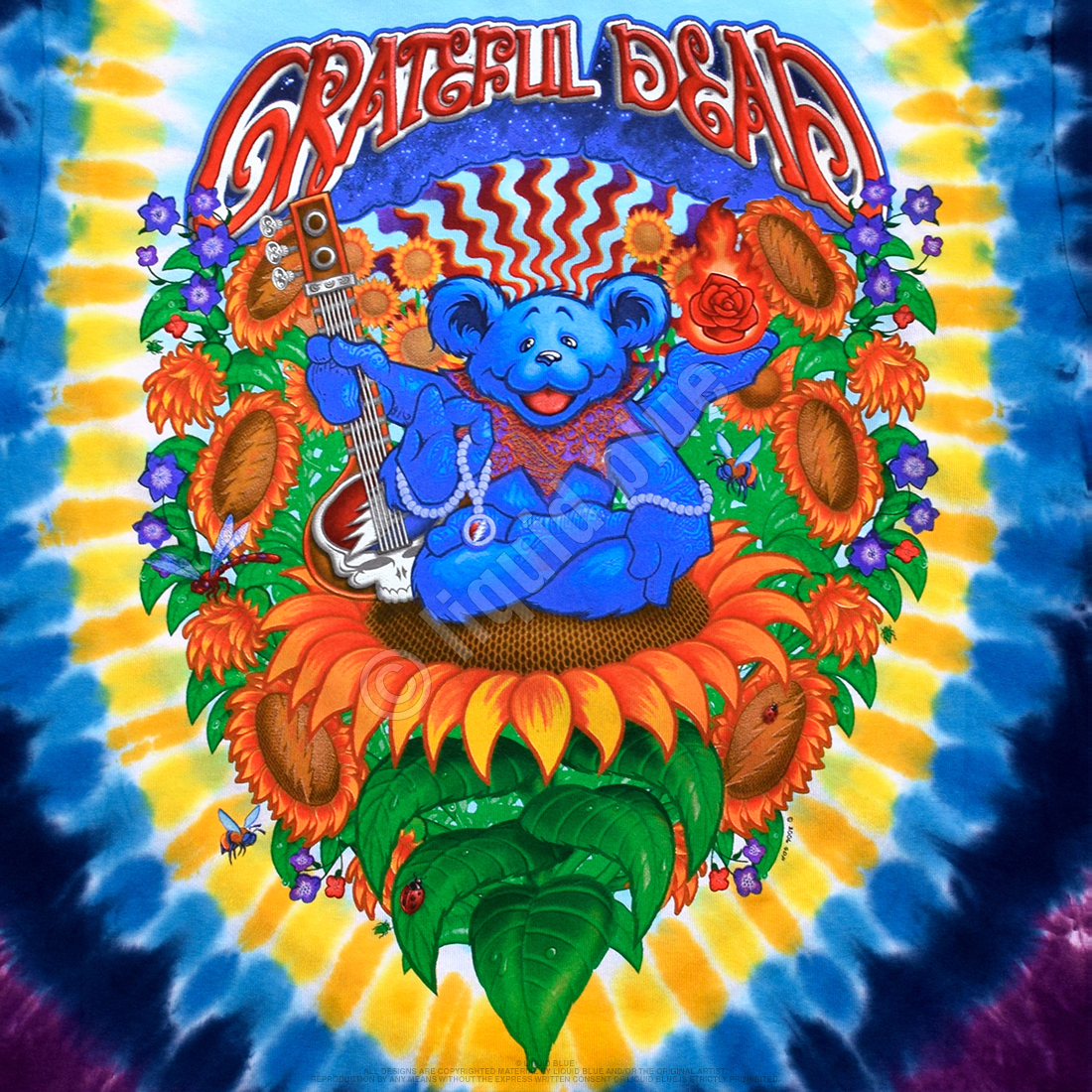 Grateful Dead Bobby O'Bear Black T-Shirt Tee Liquid Blue