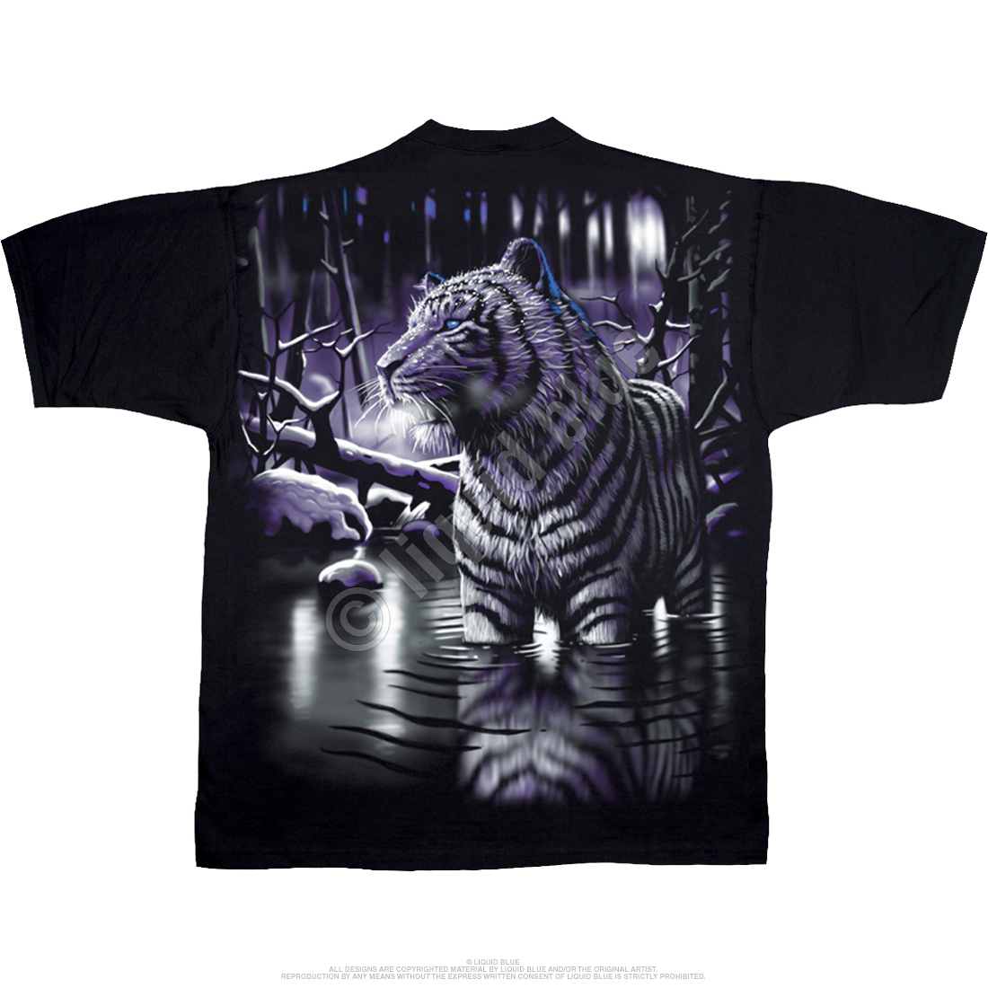 Liquid Blue Tiger Face Black T-Shirt