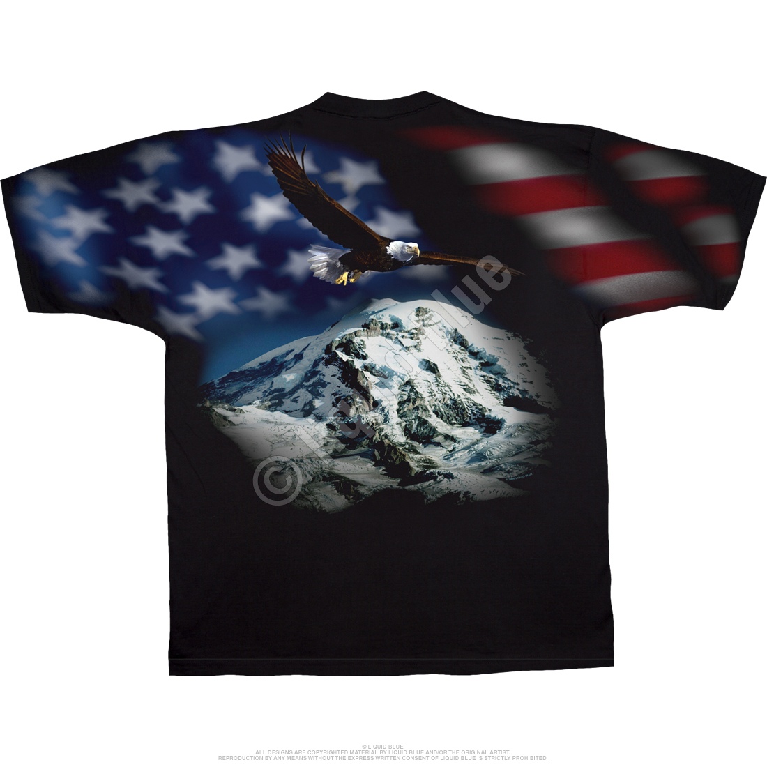 American Wildlife Vintage Eagle Black T-Shirt Tee Liquid Blue