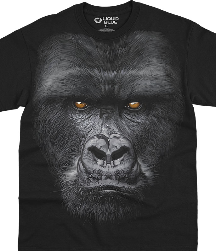 Exotic Wildlife Majestic Gorilla Black Athletic T-Shirt Tee Liquid Blue