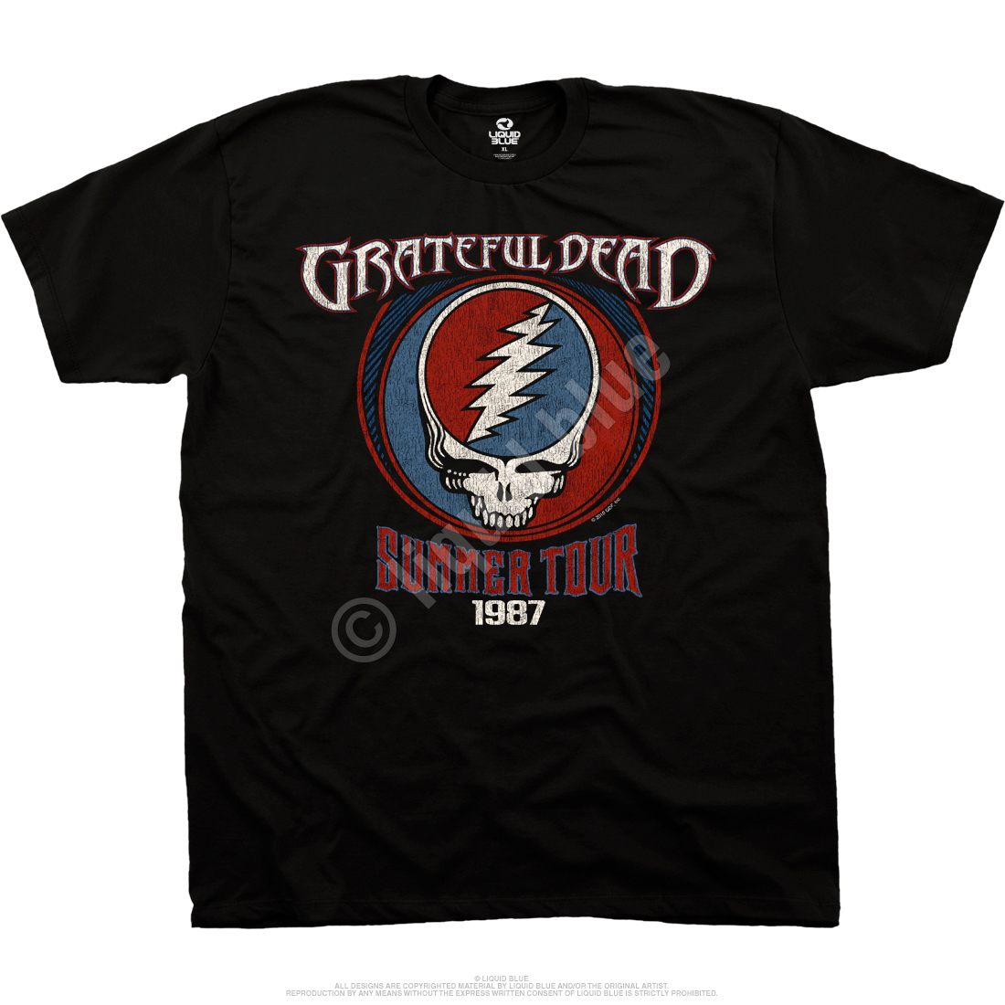 Grateful Dead Summer 87 Black T-Shirt Tee Liquid Blue