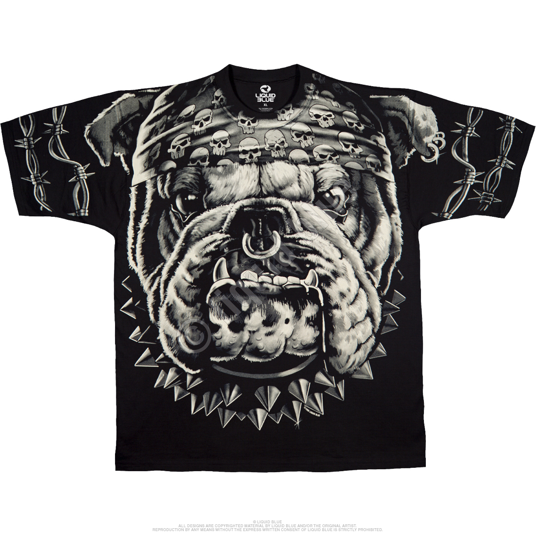 Biker Cats Suck Bulldog Black T-Shirt Tee Liquid Blue