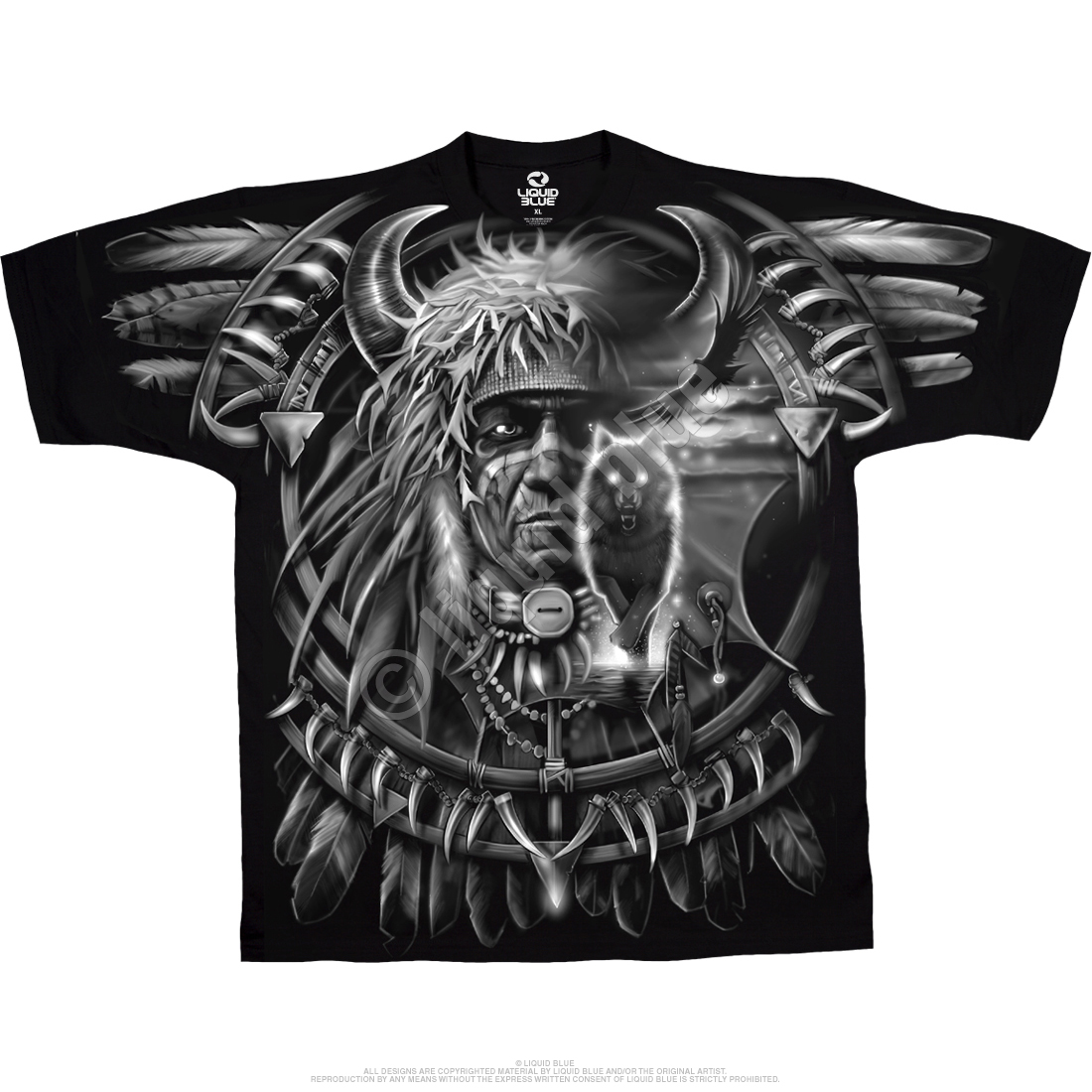 American Wildlife Eagle Dreamcatcher Black T-Shirt Tee Liquid Blue