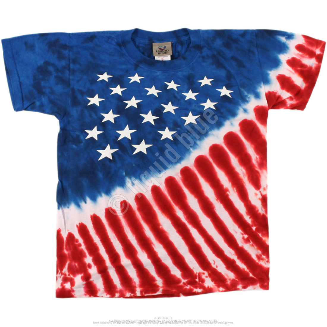 Americana Stars And Stripes Tie-Dye T-Shirt Tee Liquid Blue