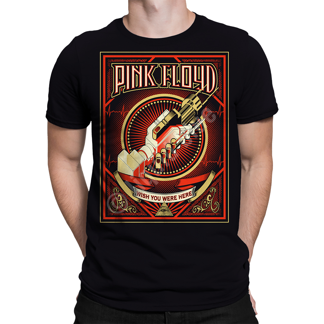 Pink Floyd Wish You Were Here Black T-Shirt Tee Liquid Blue