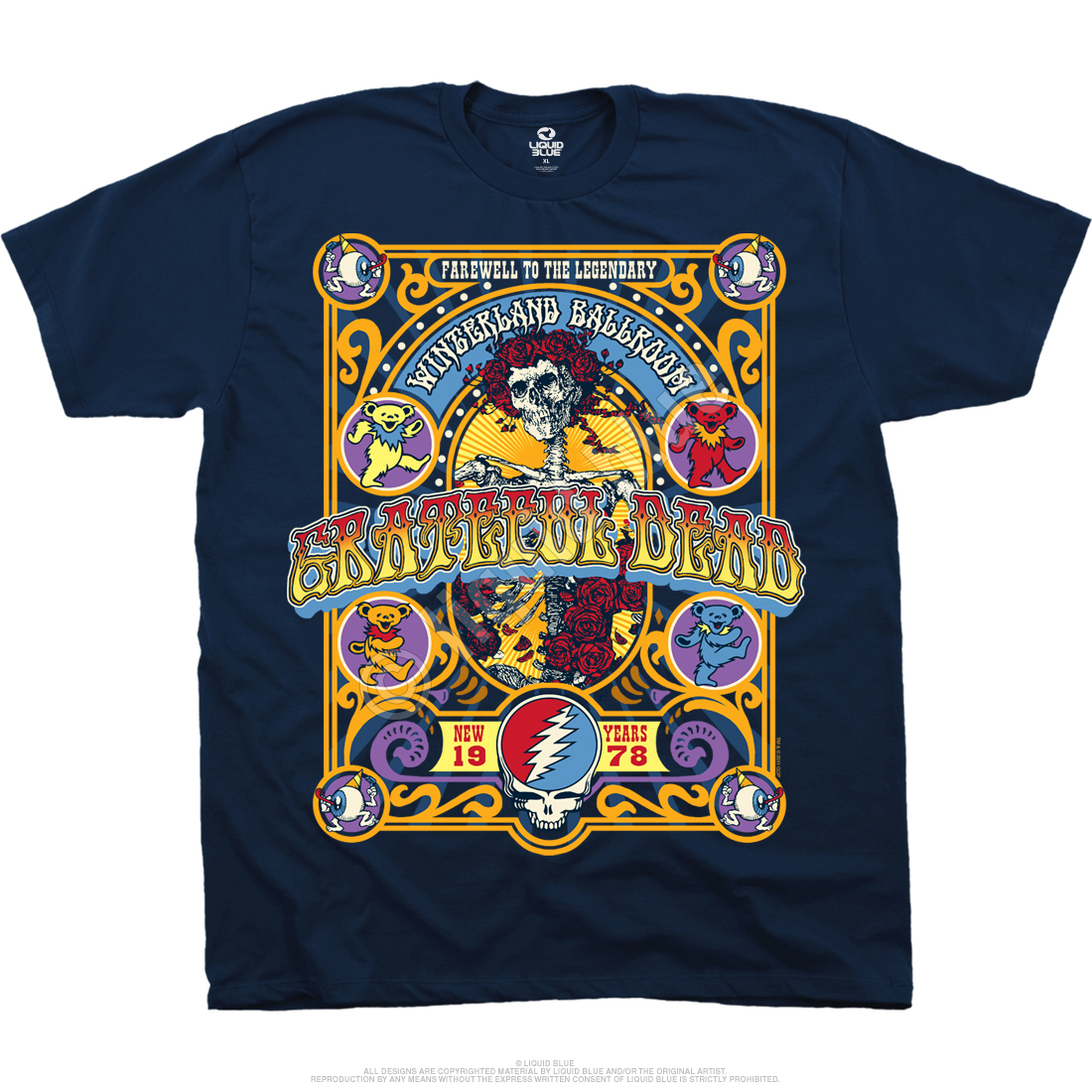 Grateful Dead Closing Of Winterland Navy T-Shirt Tee Liquid Blue