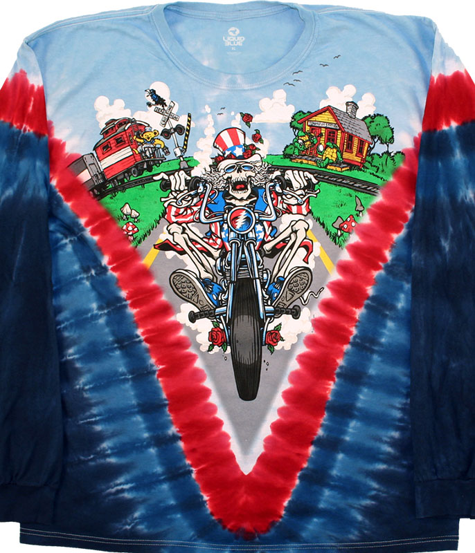 Grateful Dead Moto Sam Tie Dye Long Sleeve T Shirt Tee Liquid Blue